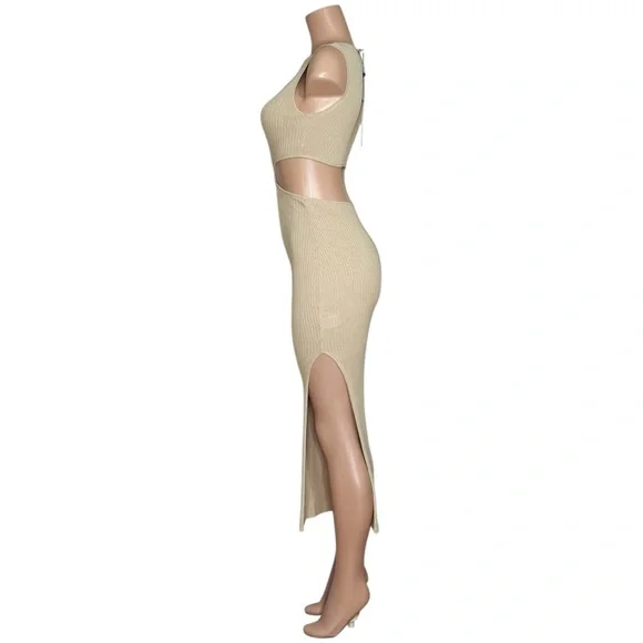 BEC + BRIDGE Riviera Cut-Out Knit Twist Midi Dress, Sand, 2 (US) - Picture 7 of 11